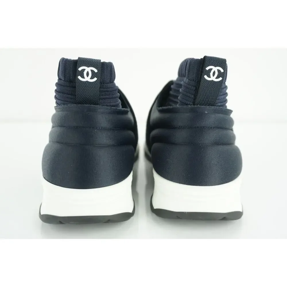 Chanel Navy Blue Stretch Fabric CC Logo High Top Sneaker Sock
